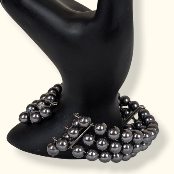 3-Strand Dark Metallic Rhinestone Bracelet - Picture 2 of 4